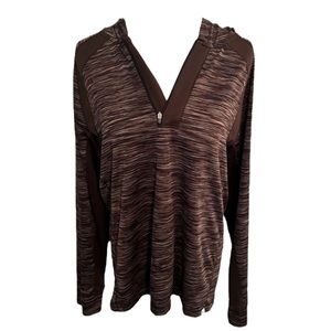 Prana Brown Striped Dry Fit Quarter Zip Hoodie